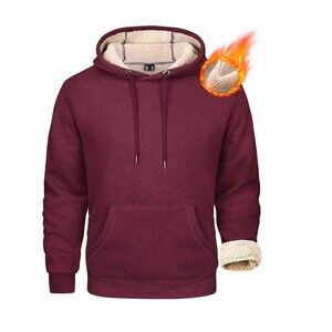 Mens Winter Sherpa Fleece Lined Sweatshirt Size L Athletic Hoodie Pullover Wine
